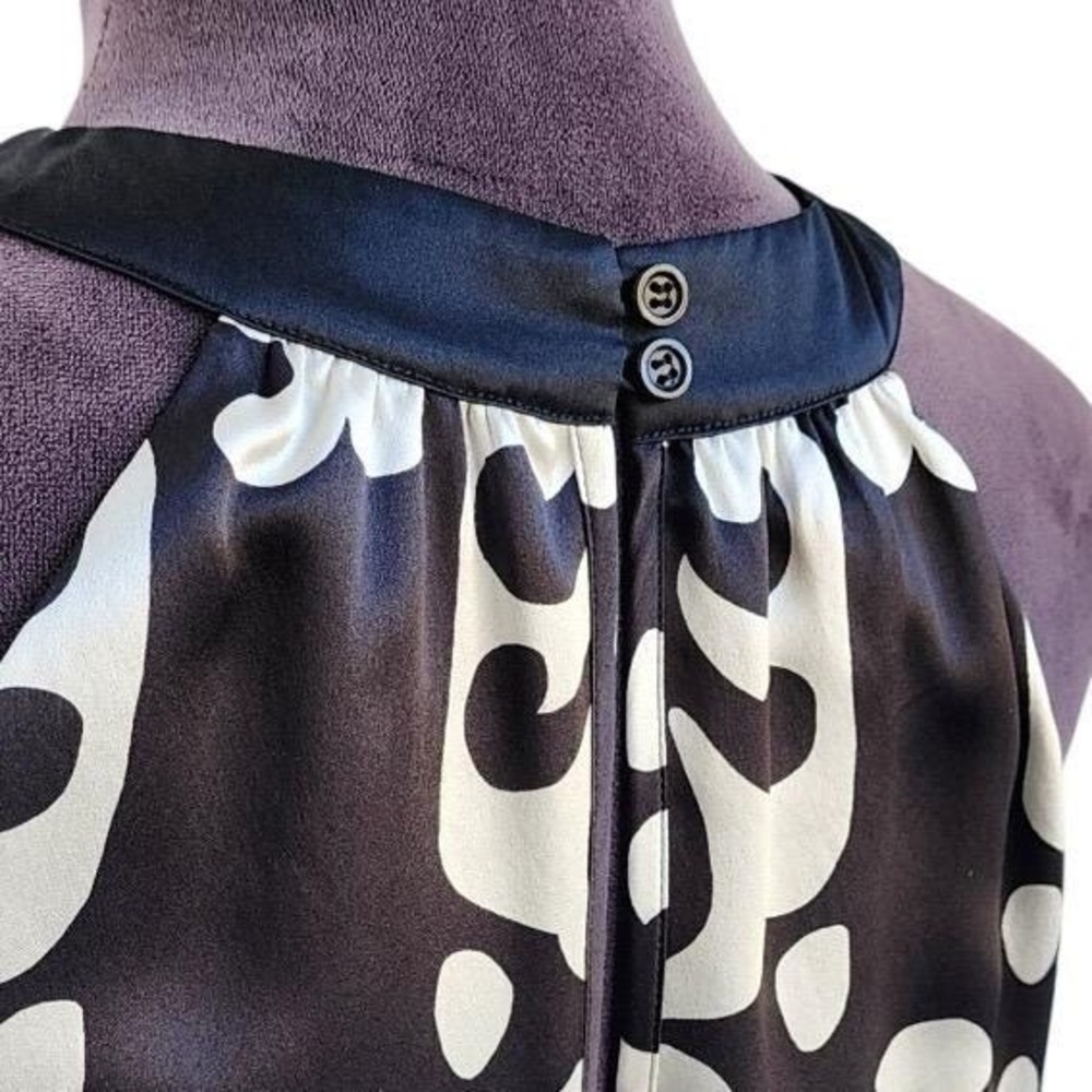 INC Intl Concepts 100% Silk Dress SIZE 6 Black White Geo Print‎ Halter Neck Y2K - Picture 9 of 9